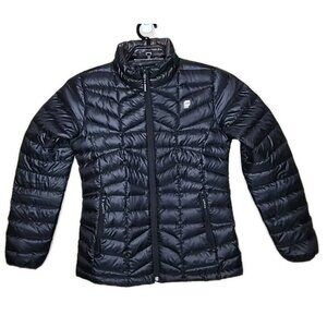 Orage Women's Black Quilted Puffer Down Coat Full Zip Size Small Packable t5